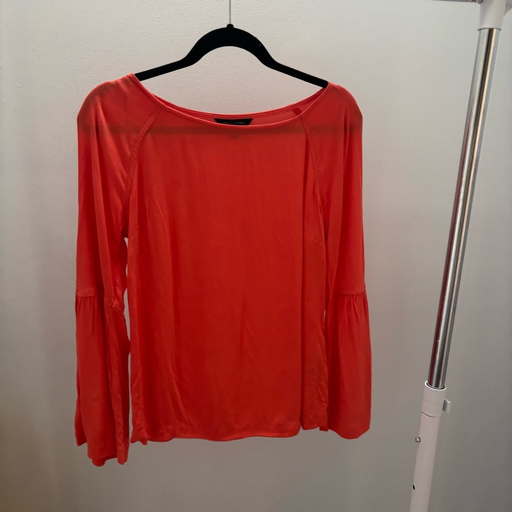 Banana Republic Vibrant Coral Pink Long Bell Sleeve Blouse